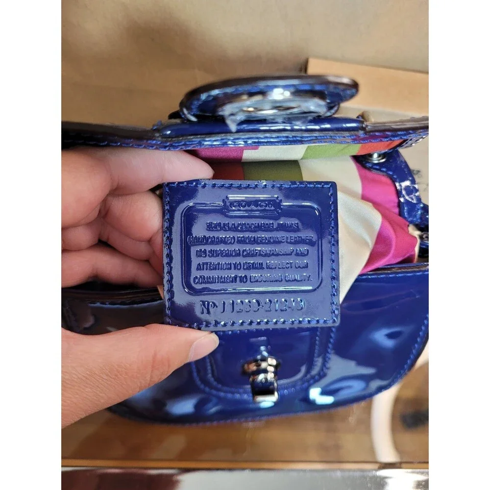 Coach Vintage Willis Midnight Royal Blue Patent Leather Bag Legacy Crossbody - Picture 14 of 16